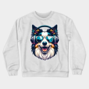 Grinning Border Collie as Smiling DJ with Headphones Crewneck Sweatshirt